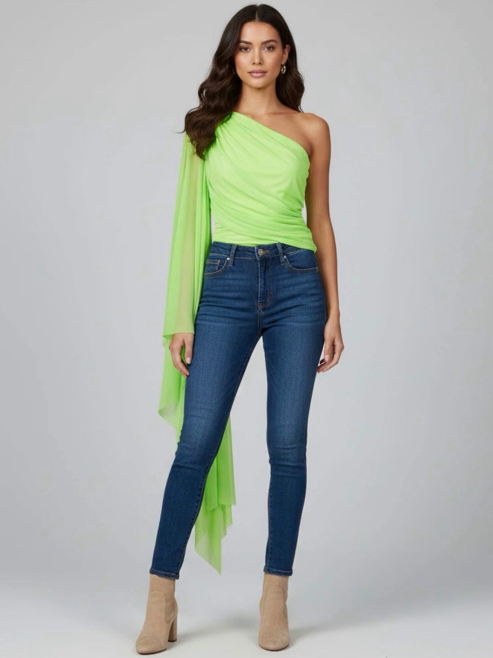 Norma Kamali Neon Diana One-Shoulder Mesh Top - Picture 5 of 11